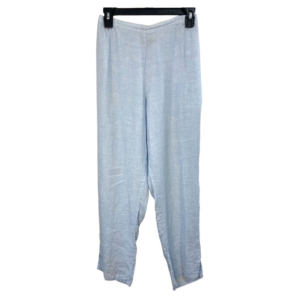 Flax Ankle Length Linen Pants Light Blue Elastic Back Waistband Size P (4-6)‎